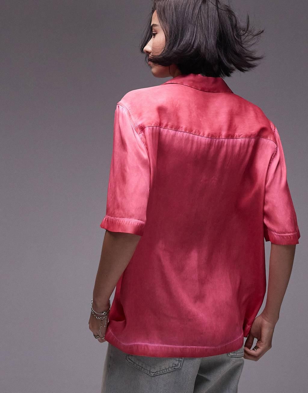 Topshop short sleeve satin shirt in pink - part of a set  Product Image