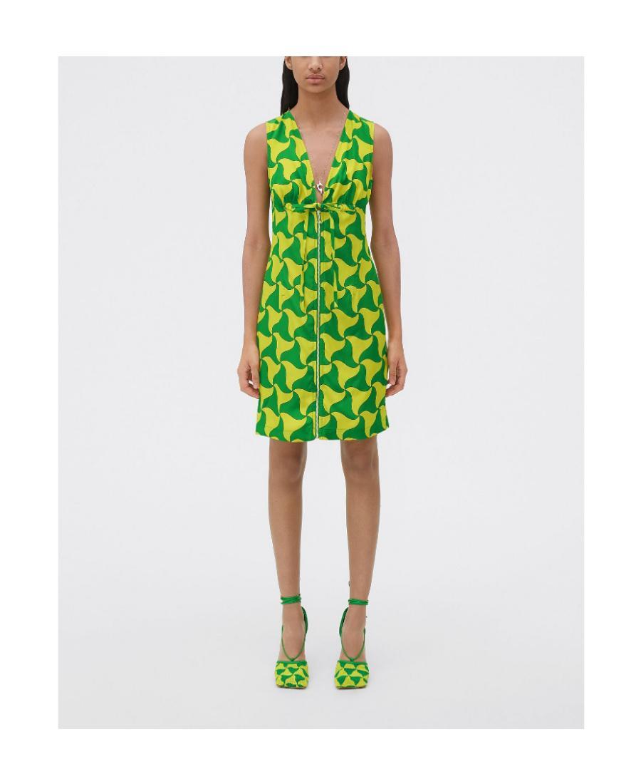 BOTTEGA VENETA Parachute Silk Wavy Triangle Print Dress In Parakeet Kiwi Product Image
