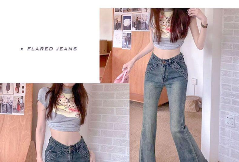 High Rise Washed Slim-Fit Boot-Cut Jeans Product Image