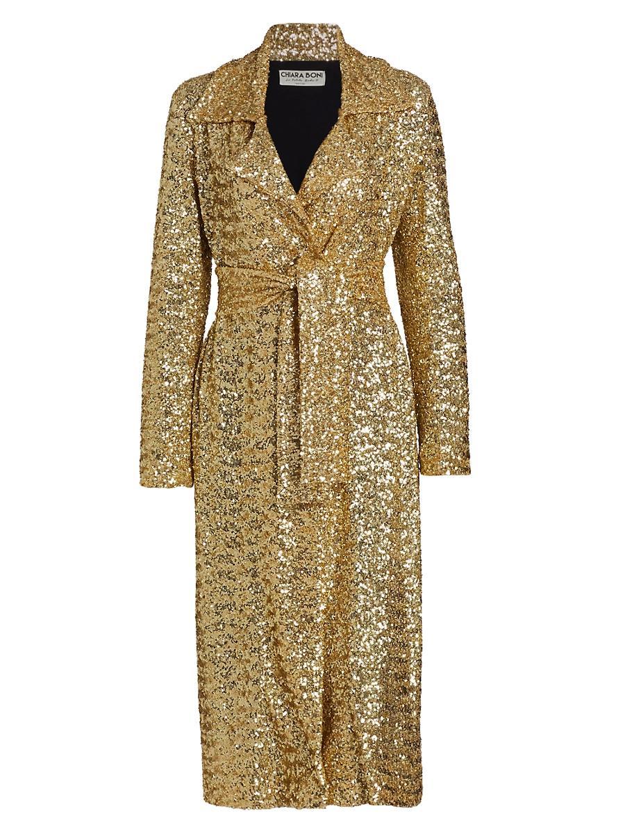 Womens Saveria Long Sequin Wrap Coat Product Image