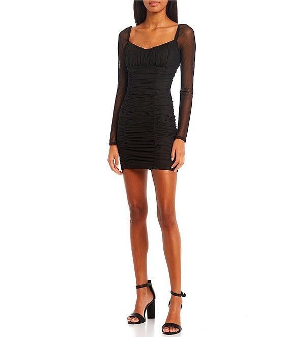 City Vibe Long Mesh Sleeve Shirred Dress Product Image