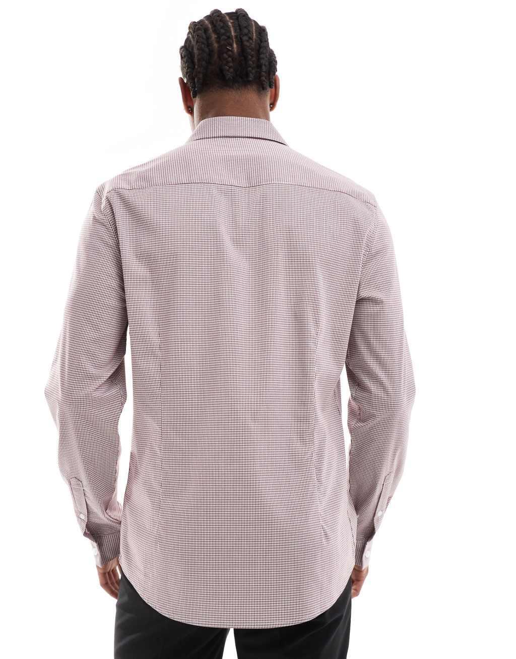 ASOS DESIGN slim shirt in white and burgundy microcheck Product Image