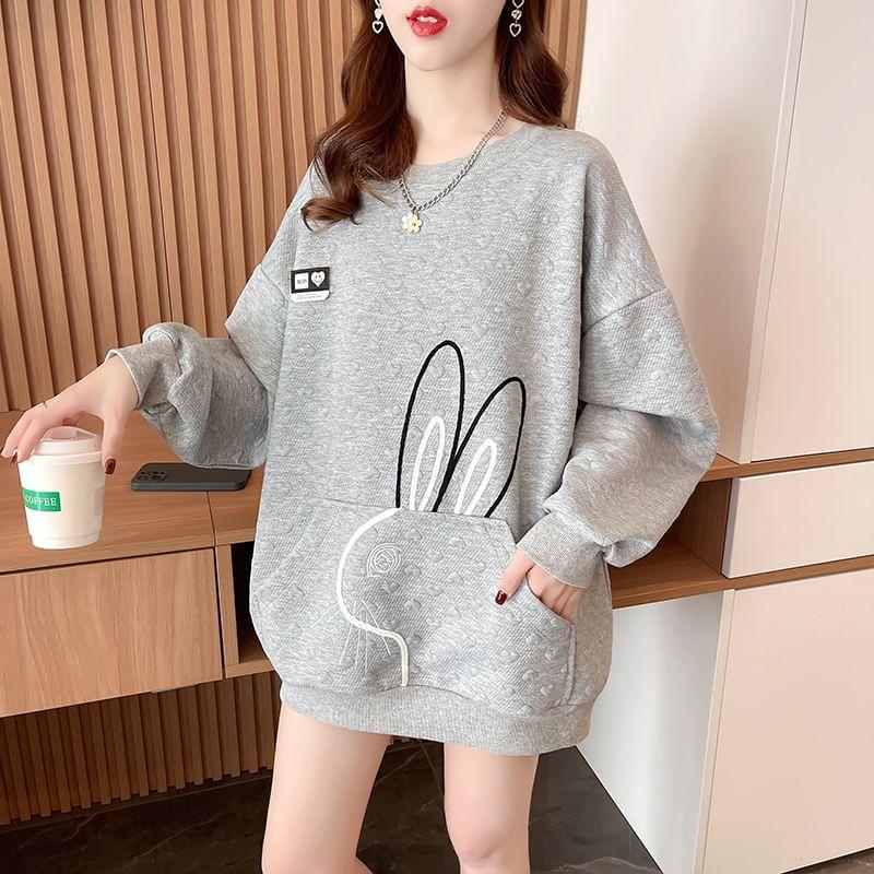 Crew Neck Rabbit Print Oversized Sweatshirt Product Image