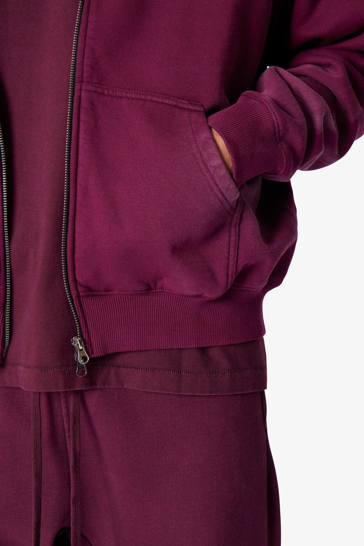 Faded Basic Zip Up Hoodie - Burgundy Product Image