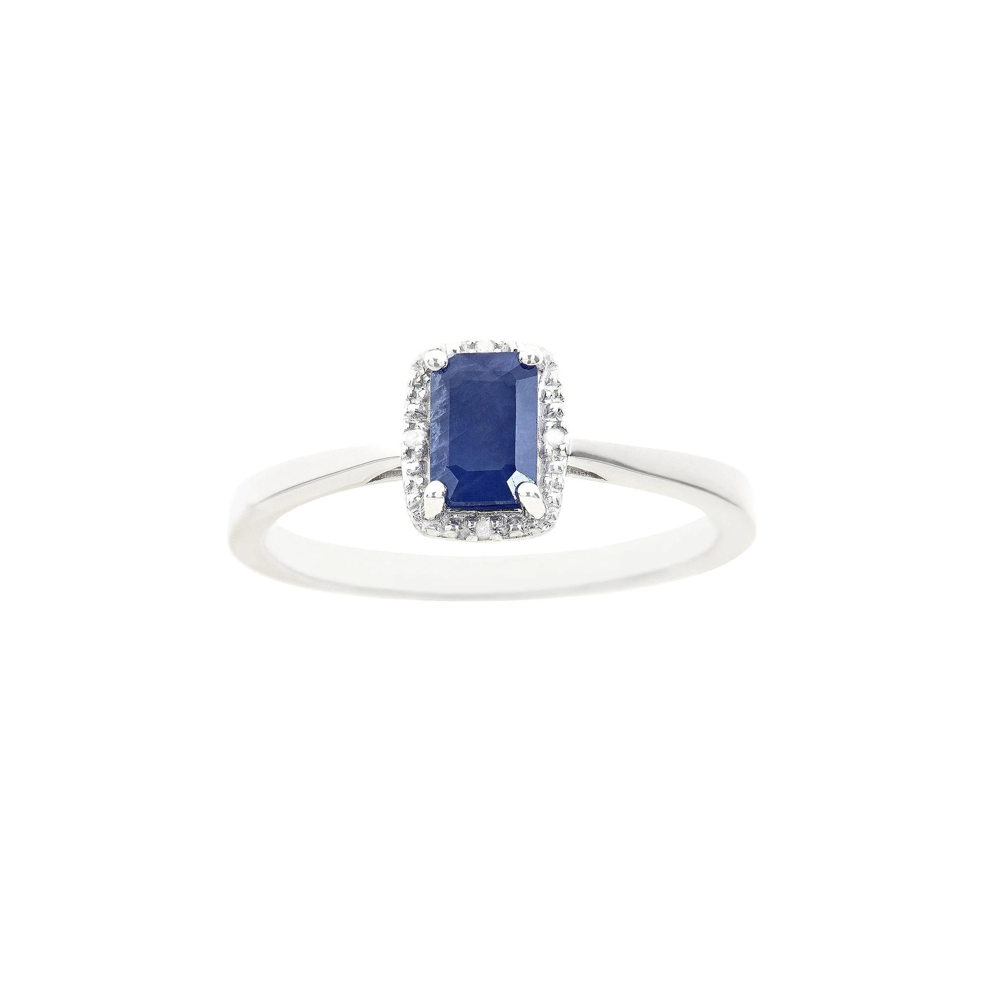 Celebration Gems Sterling Silver Sapphire & Diamond Accent Rectangle Halo Ring, Womens Product Image