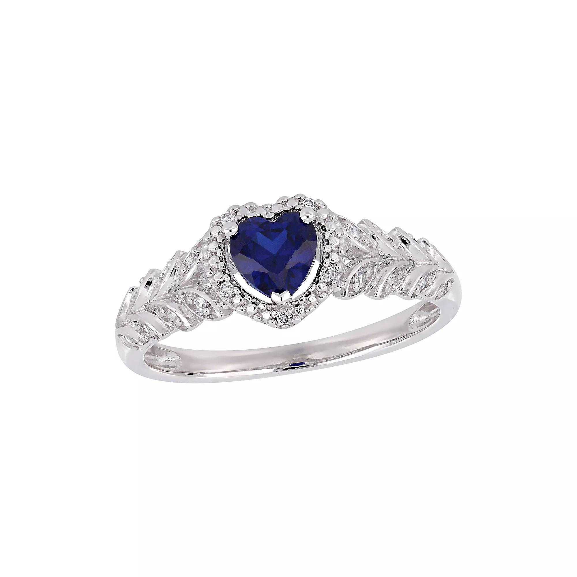 Stella Grace 10K Gold Created Blue Sapphire & Diamond Accent Ring, Women's, Size: 9, 10k Whgold Product Image