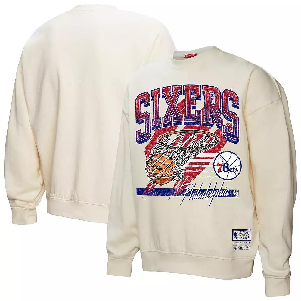 Women's Mitchell & Ness Cream Philadelphia 76ers Brush Bucket Pullover Sweatshirt, Size: Large, 76r Beige Product Image