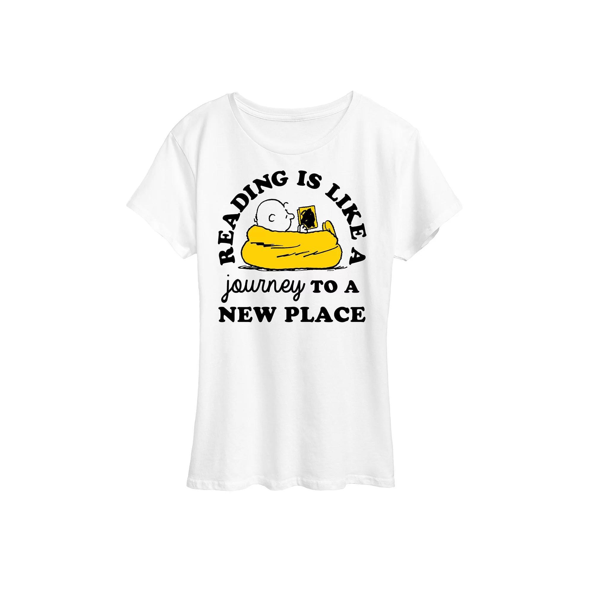 Womens Peanuts Charlie Brown Reading Journey Graphic Tee, Girls Product Image