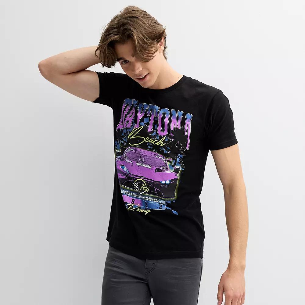 Men's "Daytona Beach" Racing Vintage Oversized Graphic Short Sleeve Tee, Size: XXL, Black Product Image