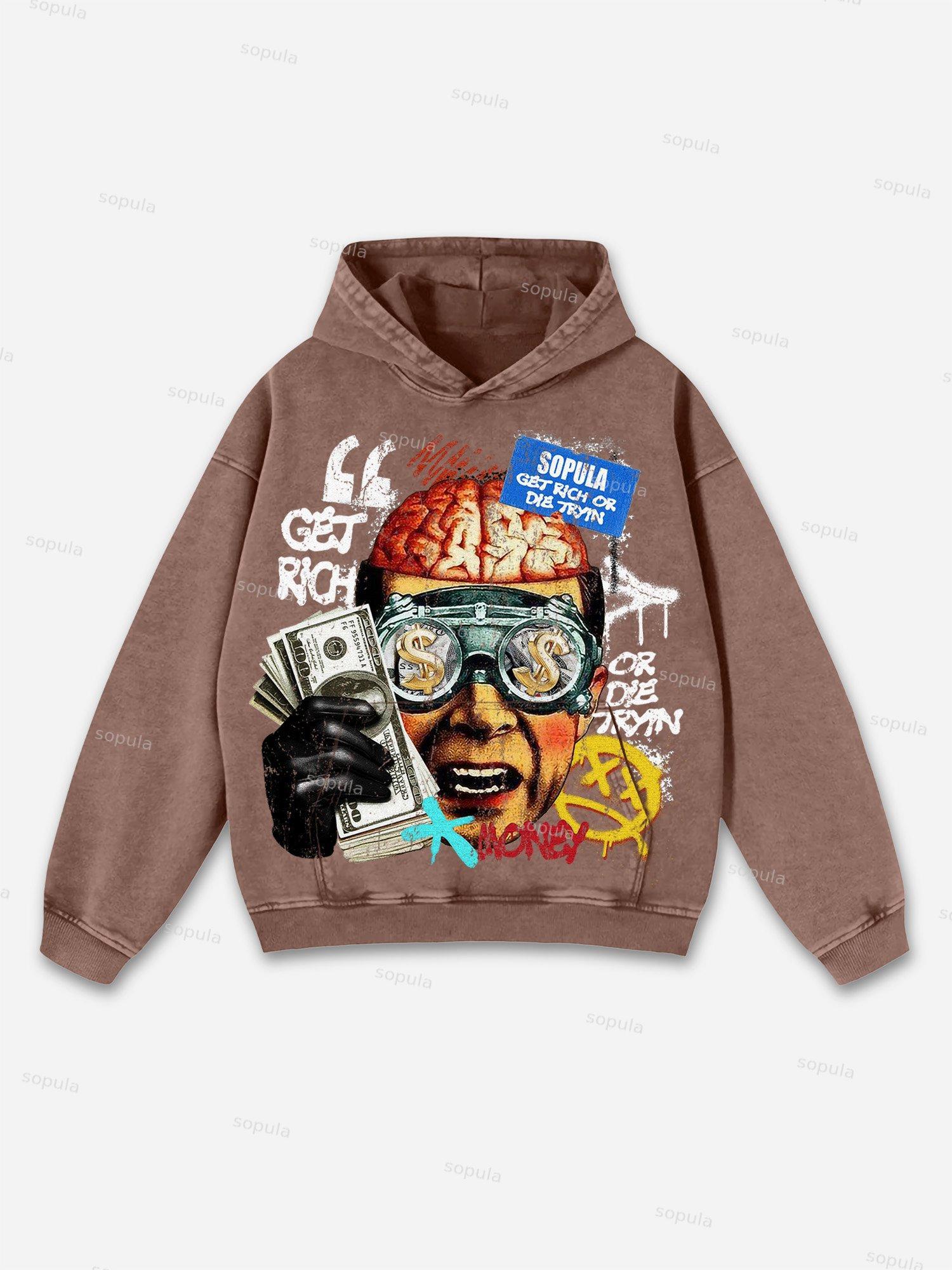 Men's Get Rich Money or Die Tryin Grpahic Washed Hoodie Product Image