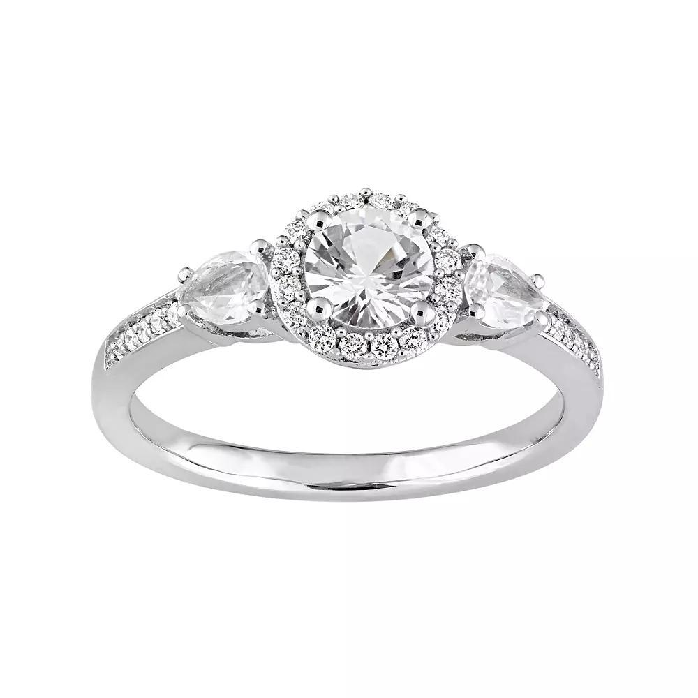 Stella Grace 14k White Gold White Sapphire & 1/8 Carat T.W. Diamond Halo Ring, Womens 14k Whgold Product Image
