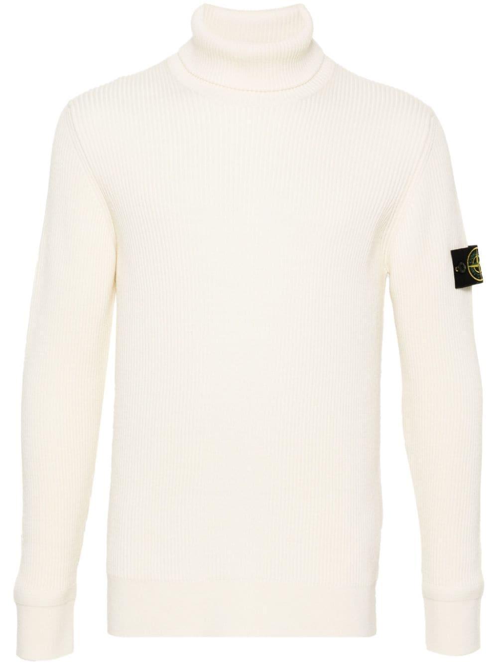 STONE ISLAND Ribbed High Neck Sweater In Beige Product Image