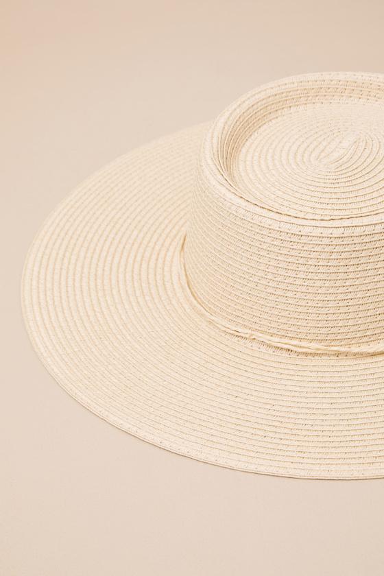 Cyrilla Beige Woven Wide Brim Boater Hat Product Image