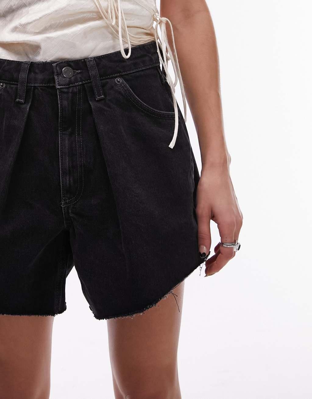 Topshop denim pleat shorts Product Image