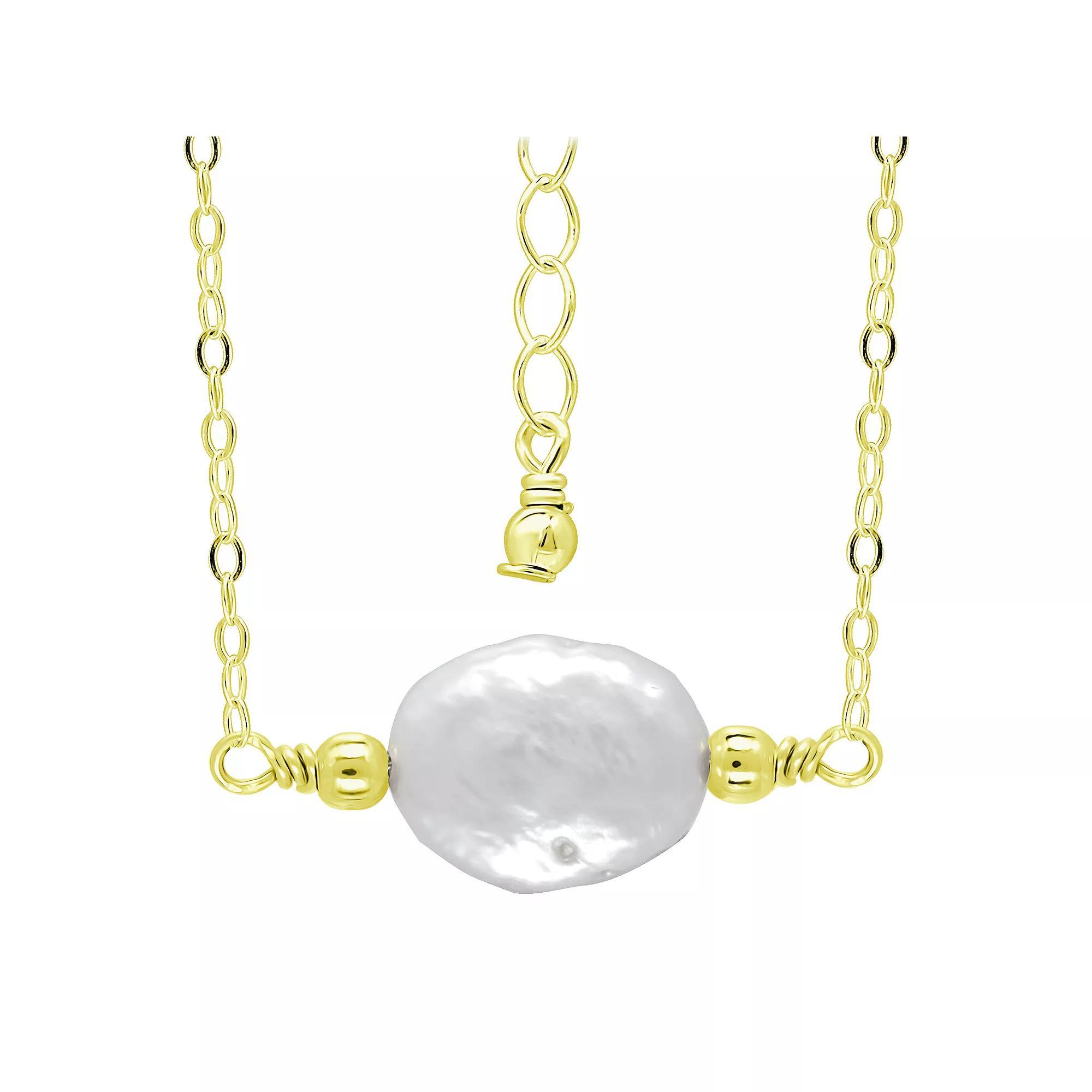 Aleure Precioso Sterling Silver Freshwater Cultured Pearl Medallion Necklace, Womens Gold Tone White Product Image