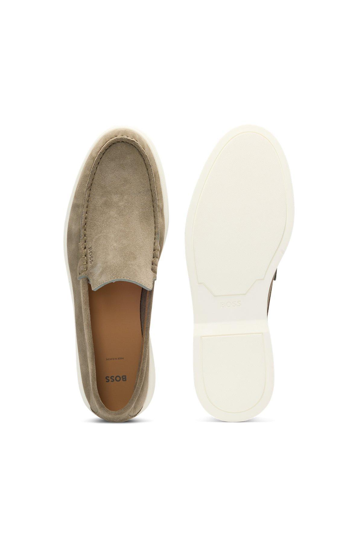 BOSS - Suede loafers with contrast outsole - Light Green Product Image