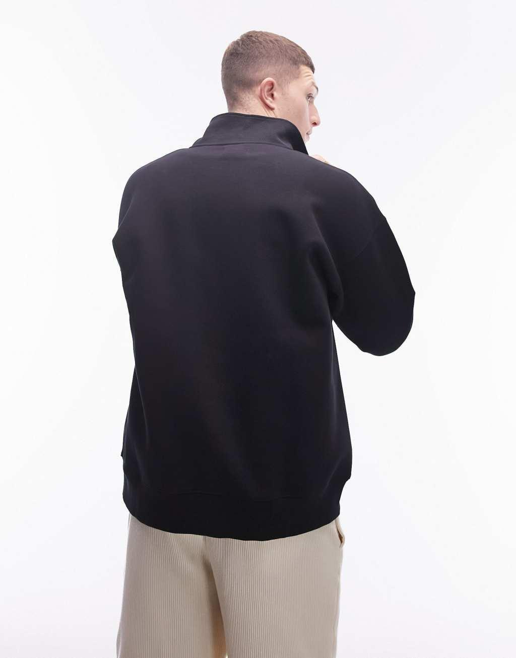 Topman premium heavyweight funnel neck full zip sweat in black Product Image