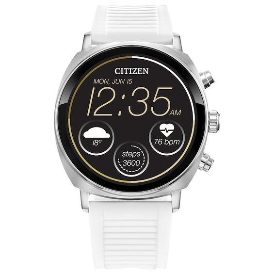 Citizen CZ Smart Touchscreen Unisex Stainless Steel Smart Watch with White Silicone Strap - MX100-28X, Gold Silver Product Image