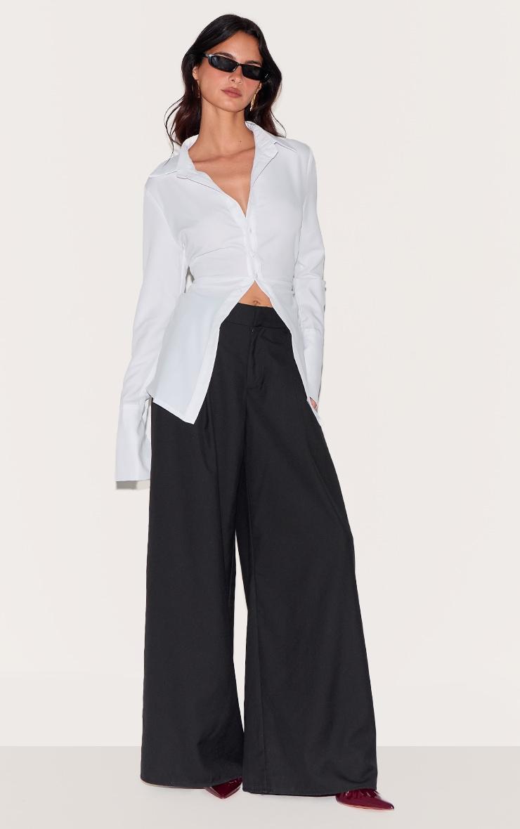 White Asymmetric Cinched Deep Cuff Shirt Product Image
