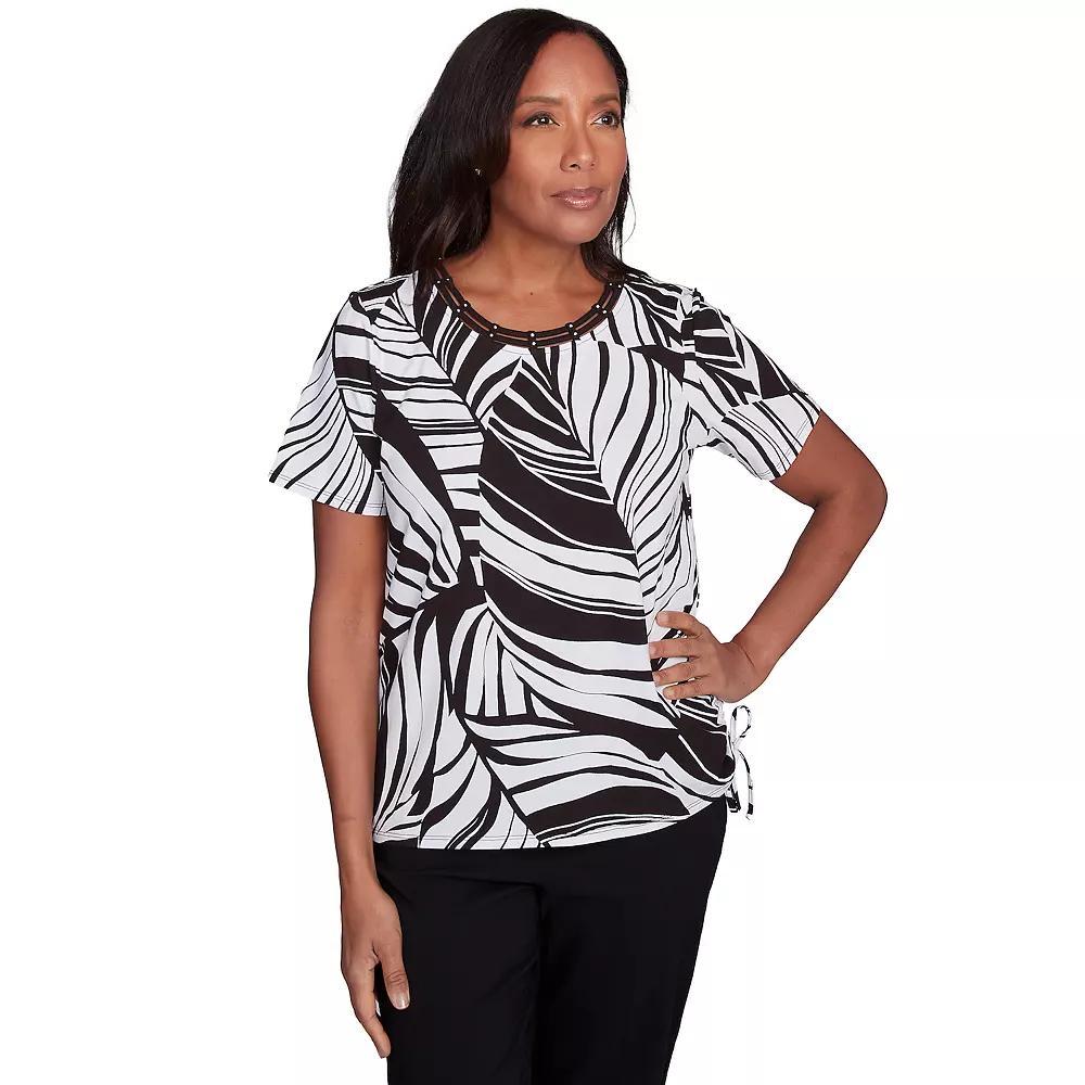 Petite Alfred Dunner Twisted Leaves with Side Tie Top, Women's, Size: XL Petite, Black And White Product Image