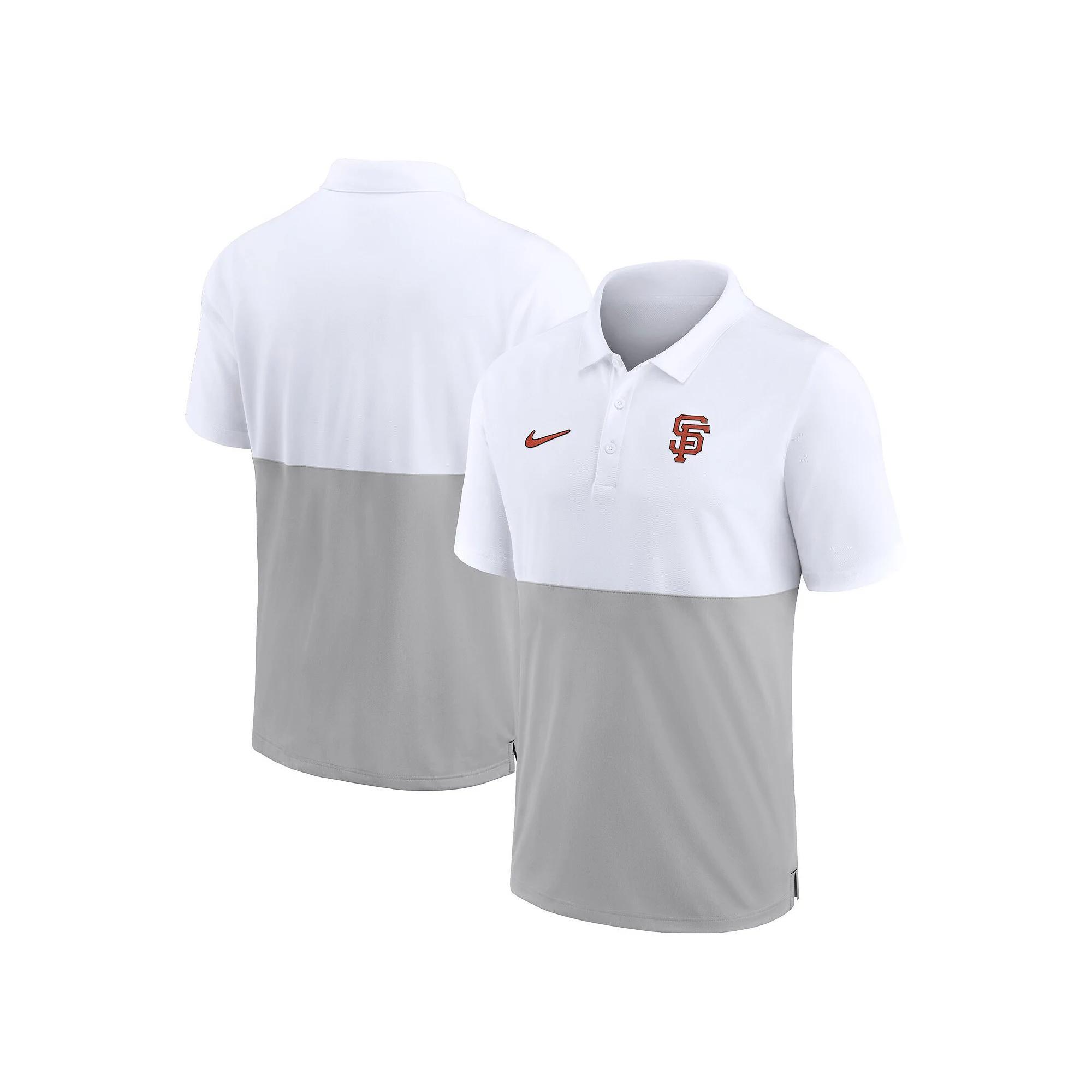 Men's Nike White/Silver San Francisco Giants Team Baseline Striped Performance Polo, Size: Large Product Image