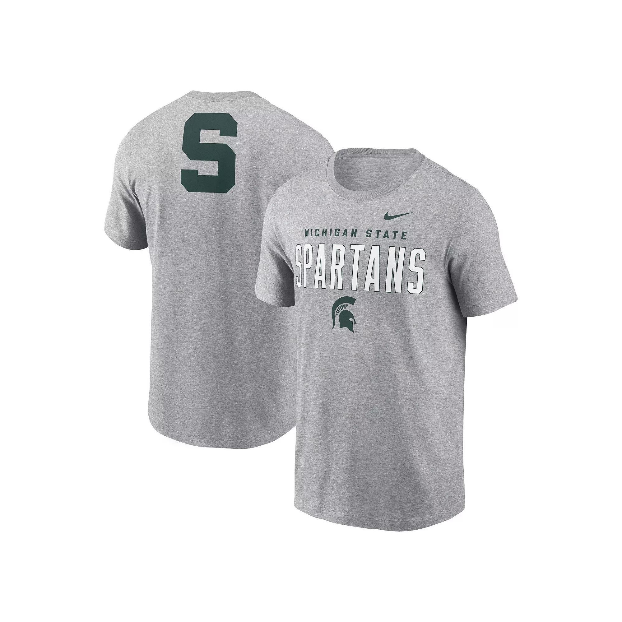 Men's Nike Heather Gray Michigan State Spartans Campus 2-Hit Primary Mascot T-Shirt, Size: Large, Grey Product Image