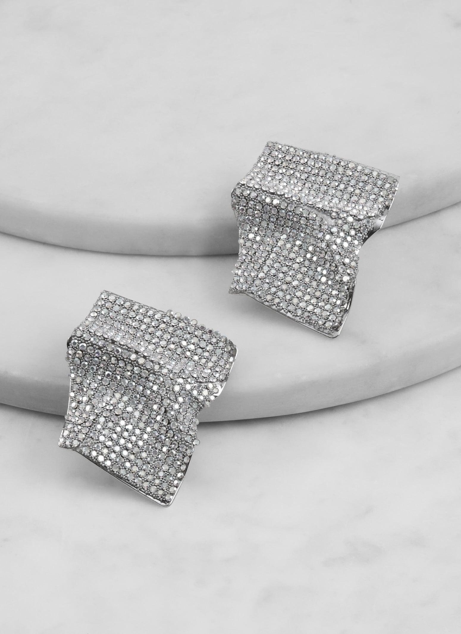Rhinestone Layered Chain Necklace and Hoop Earring Trio Female Product Image