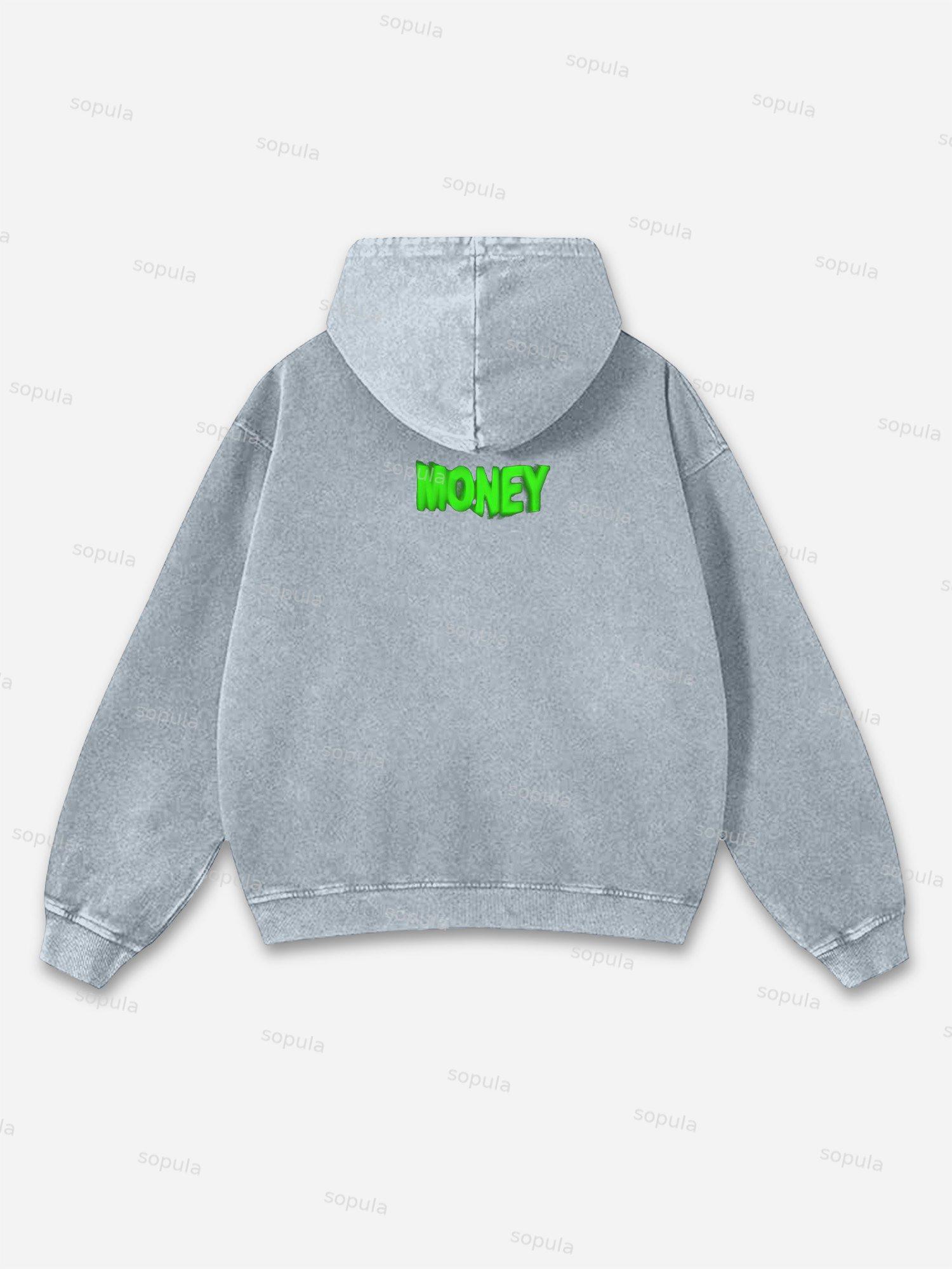 Sopula Vintage All We Need Is Money Graphic Acid Washed Oversized Hoodie Product Image