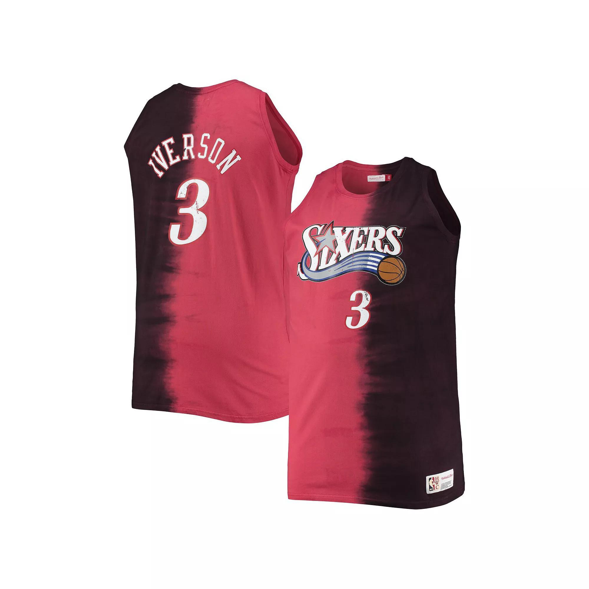 Men's Mitchell & Ness Allen Iverson Red/Black Philadelphia 76ers Big & Tall Profile Tie-Dye Player Tank Top, Size: 4XLT, 76r Red Product Image