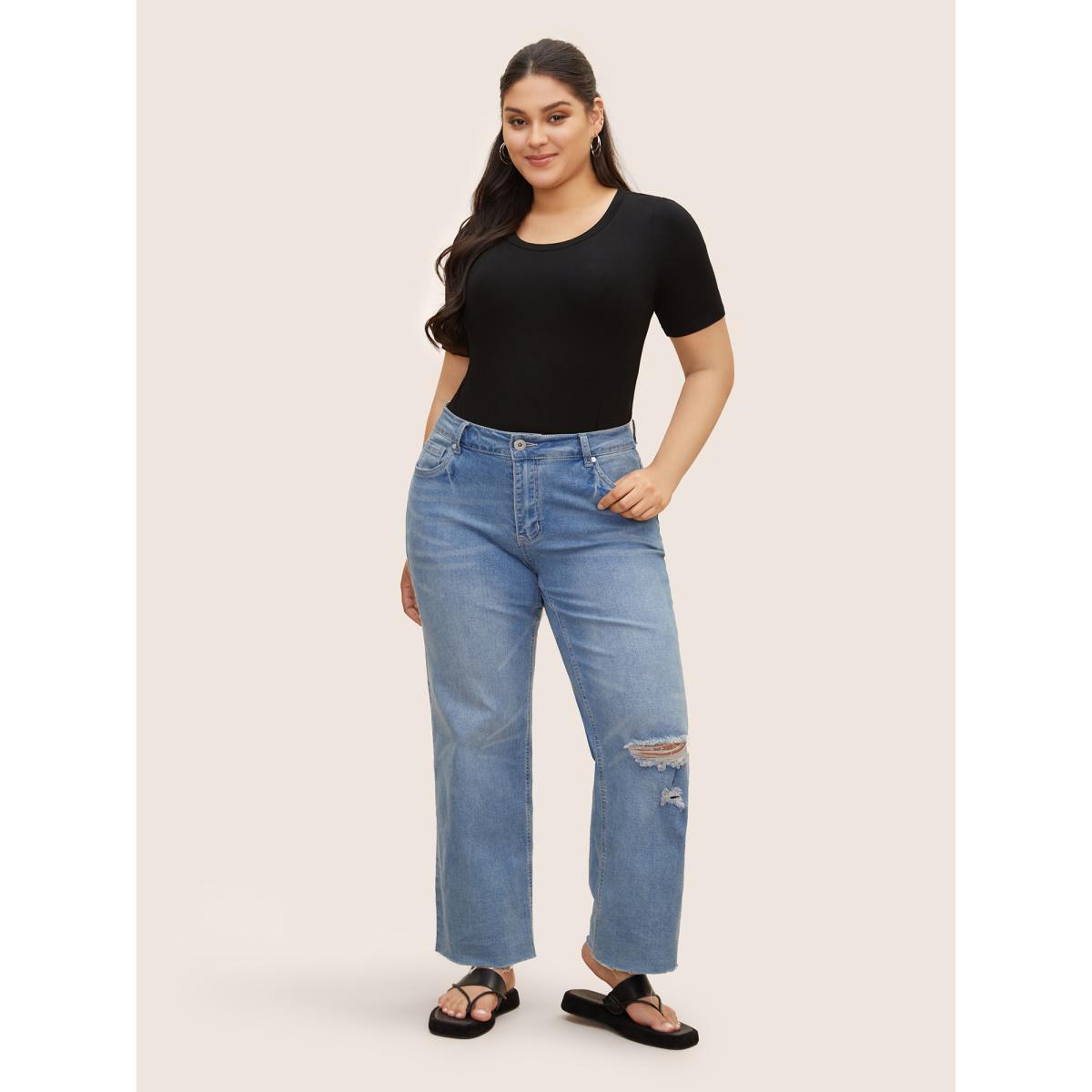 Plus Size Plain Round Neck Slim Fit Bodysuit Women Black Non Bodysuits BloomChic 10/M Product Image