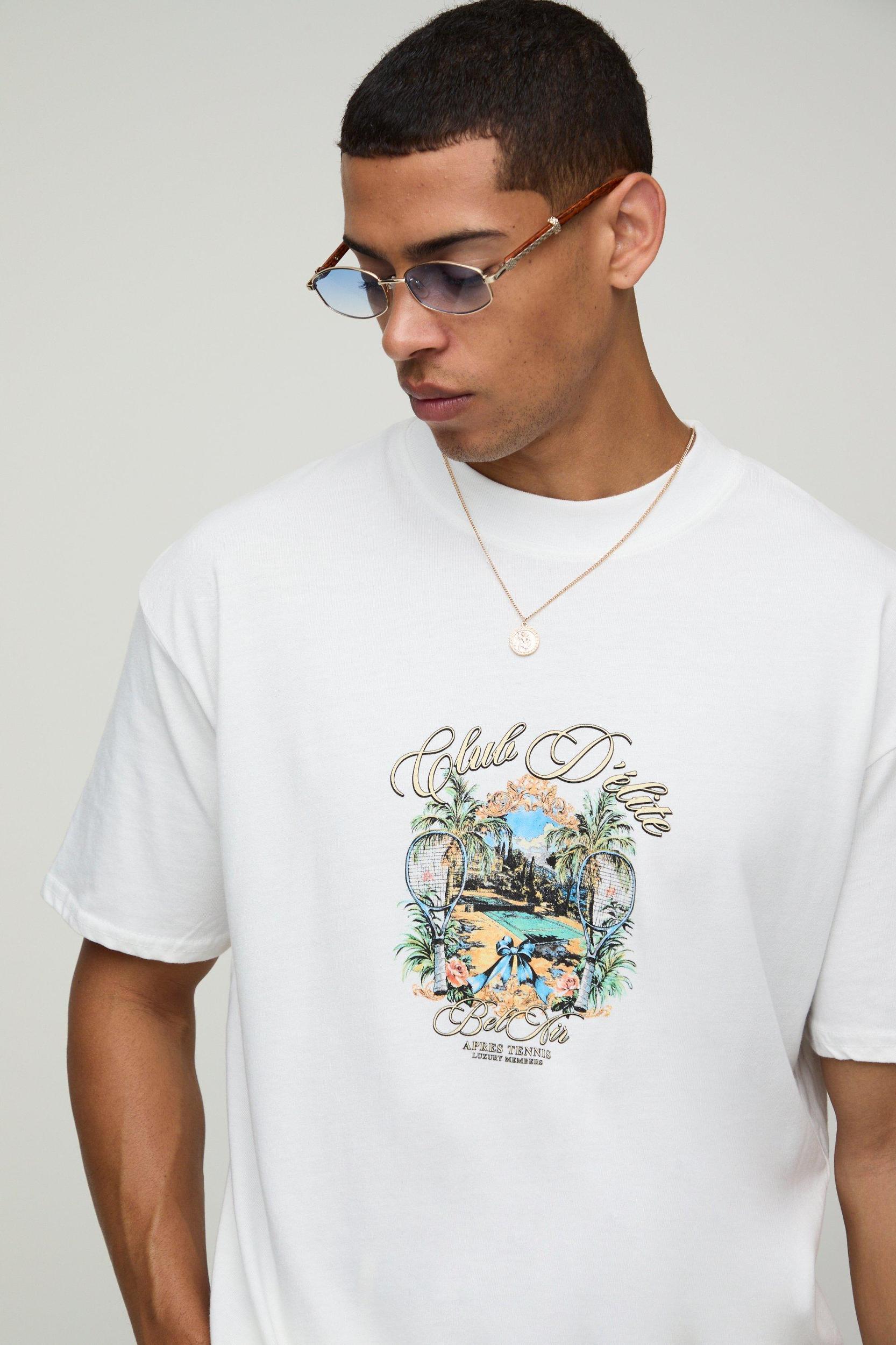 White Oversized MAN Club D'Elite Floral Printed T-Shirt | boohooMAN USA Product Image