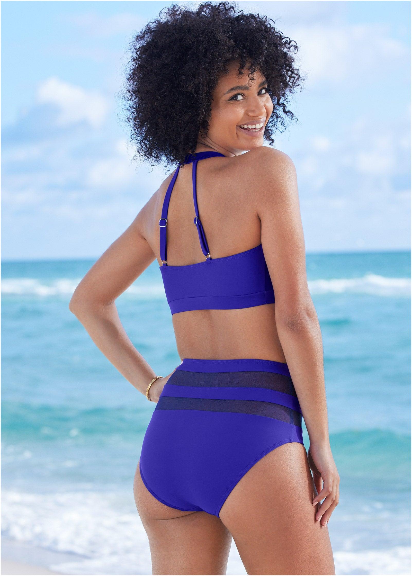 High-Neck Keyhole Swim Top - Cobalt Blue Product Image