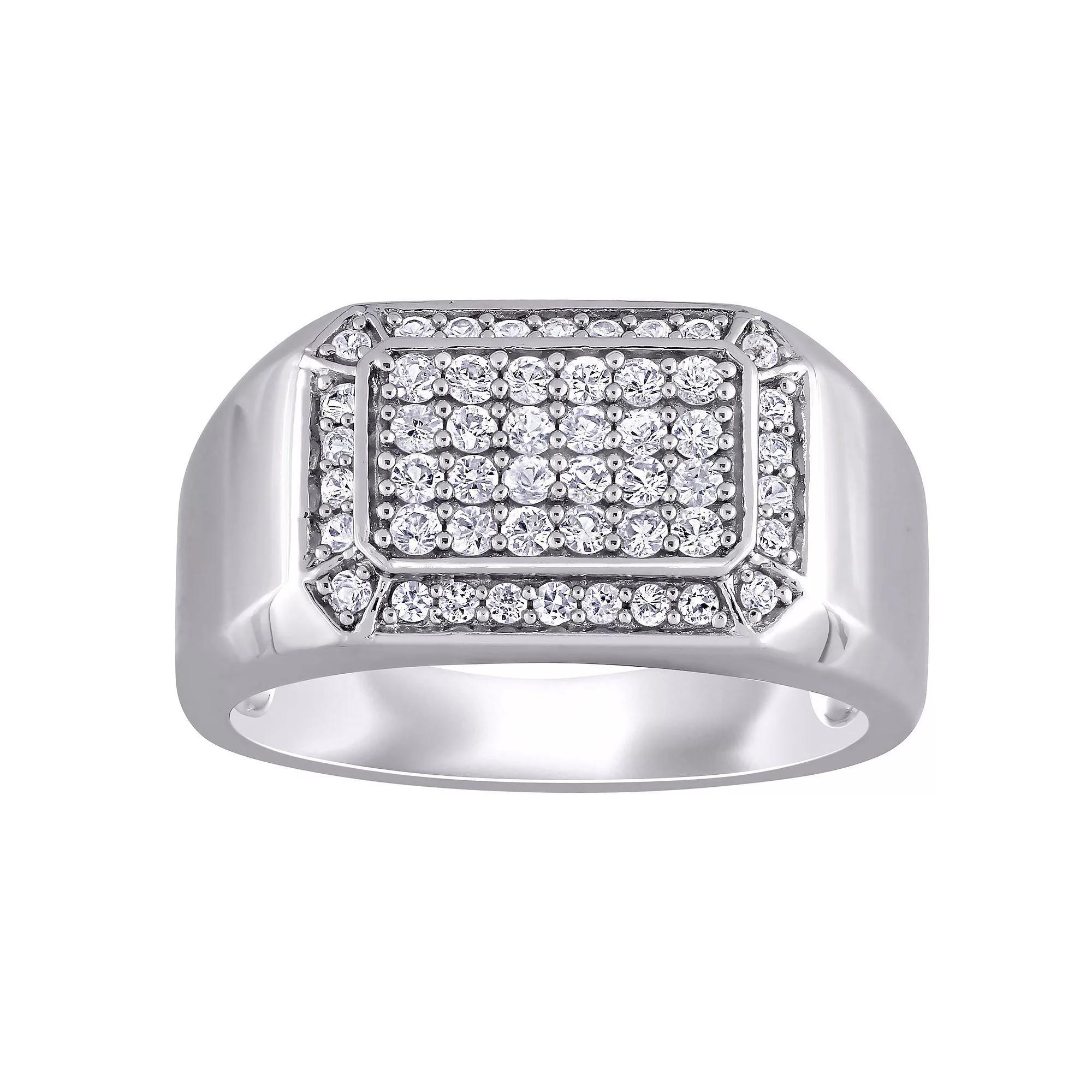 Stella Grace Men's Sterling Silver White Sapphire Square Ring, Size: 13 Product Image