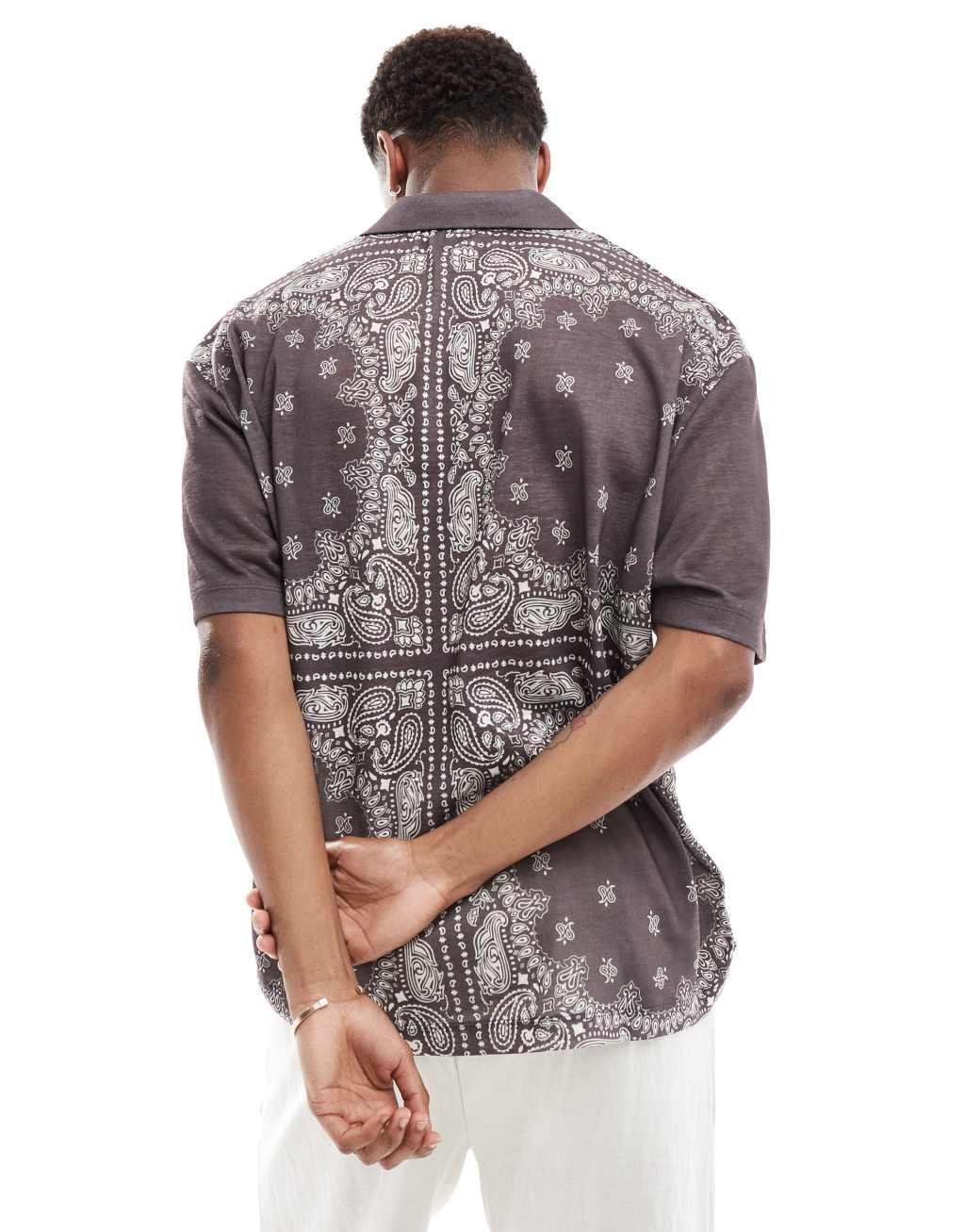 ASOS DESIGN oversized camp collar polo in paisley all over print Product Image