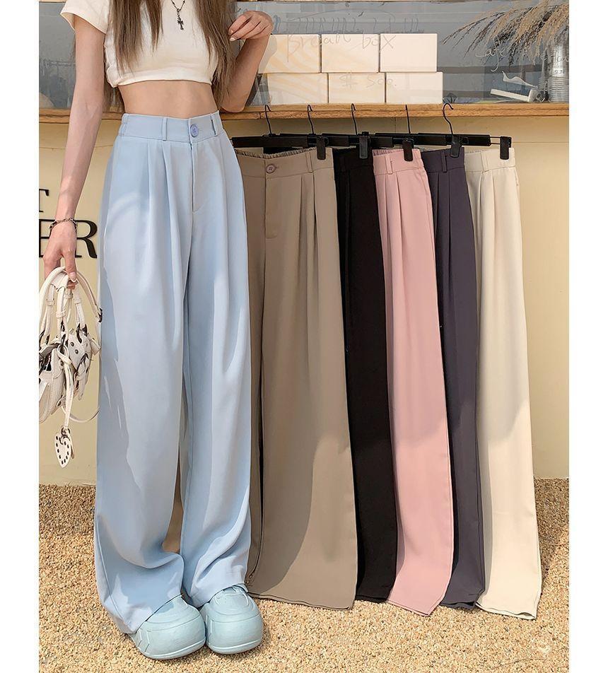 High Waist Plain Wide Leg Pants Product Image