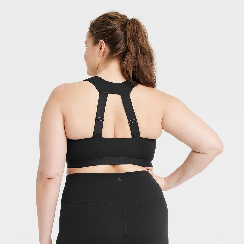 Women's Sculpt High Support Zip-Front Sports Bra - All In Motion™ Black 34B: Adjustable Strap, Molded Cup Product Image