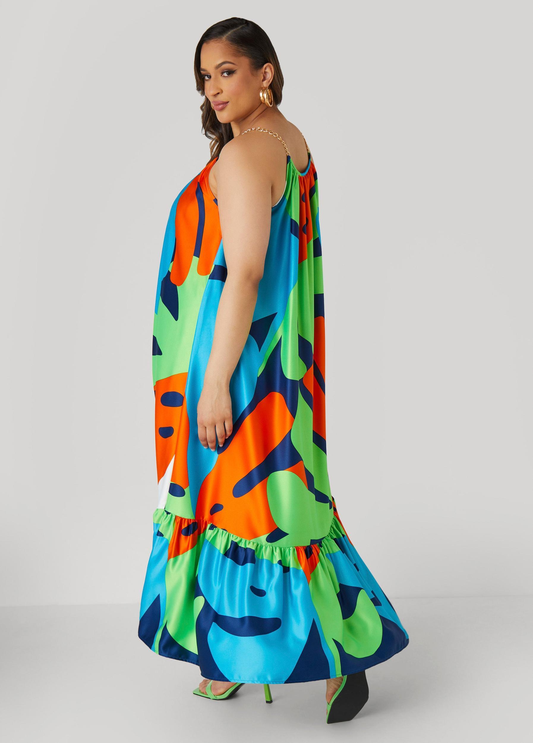 Chain Trimmed Abstract Maxi Dress Product Image