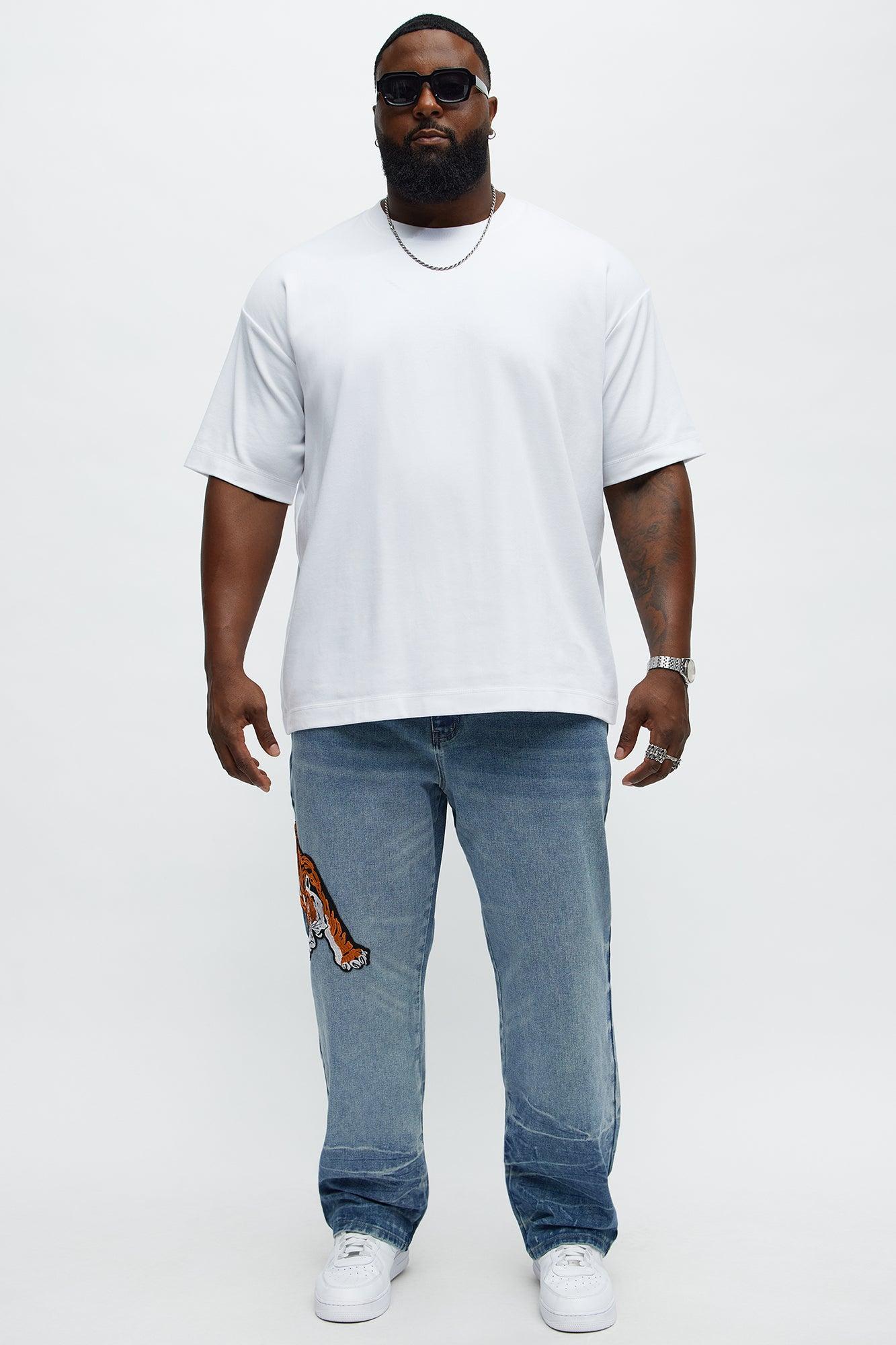 Relaxed Straight Tiger Patch Jeans - Medium Wash Male Product Image