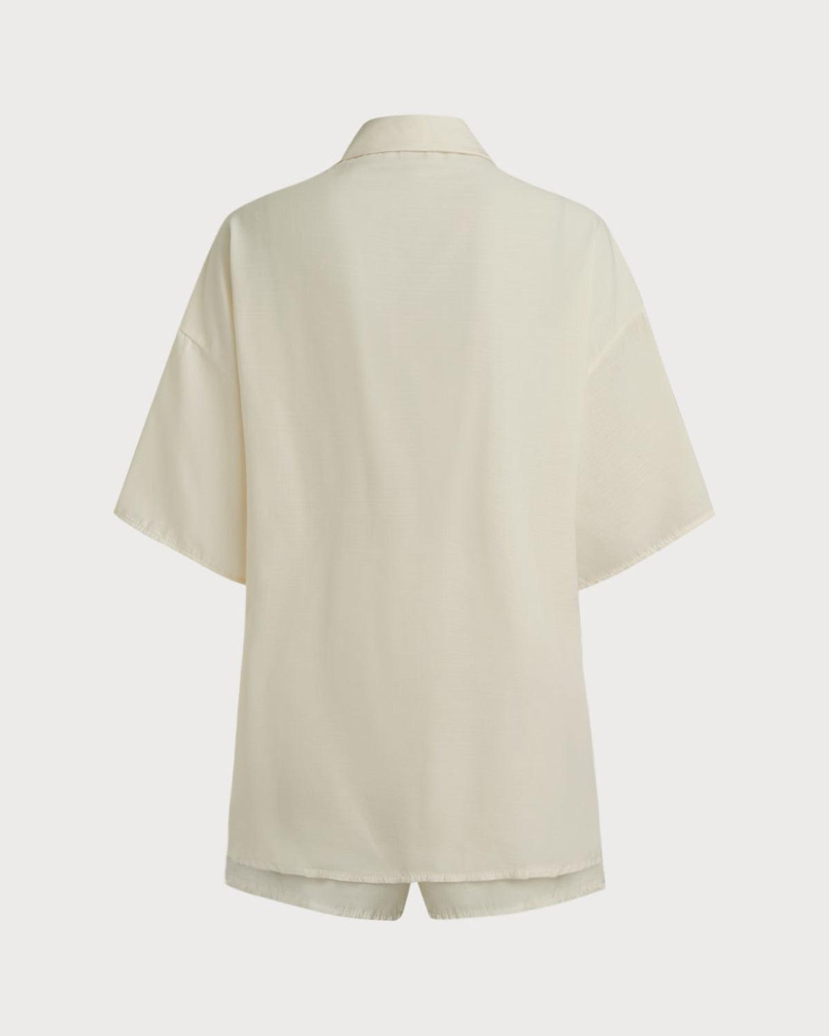 Beige Elastic Waist Pants Set Product Image