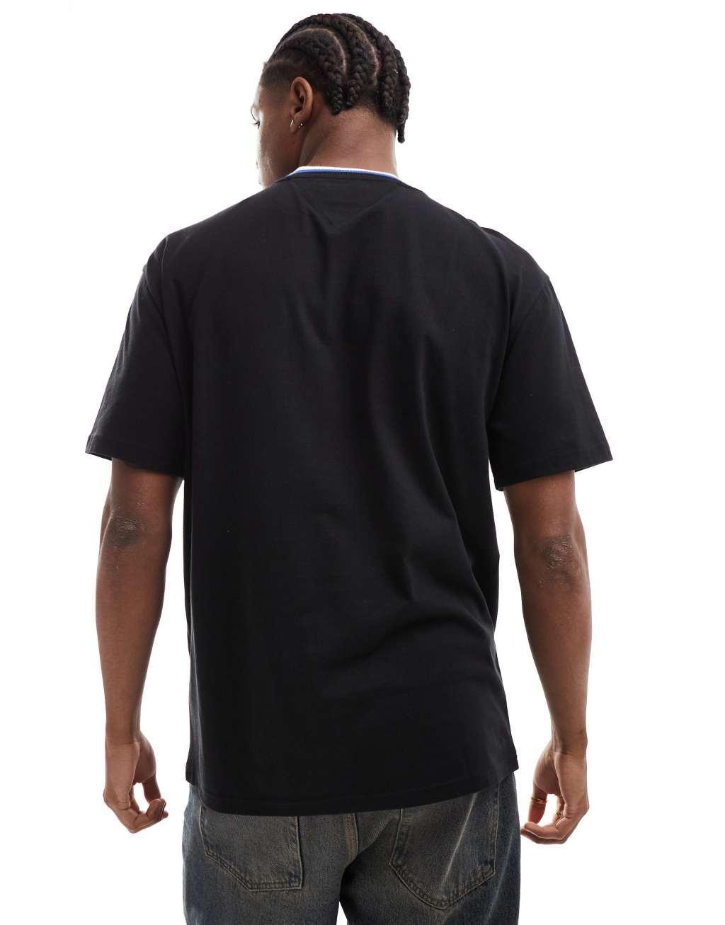 Tommy Jeans linear logo ringer T-shirt in black Product Image