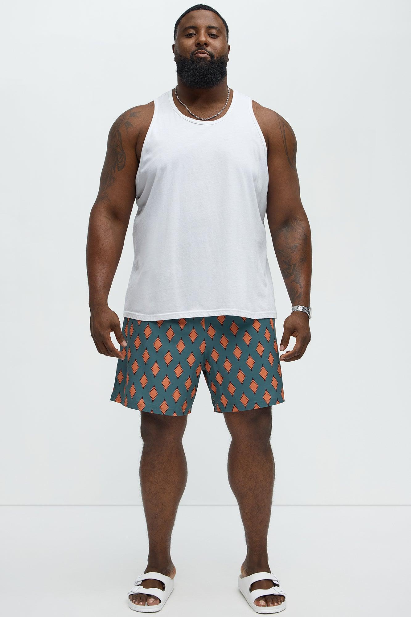 Geometric Diamond Printed Swim Mid Trunk - Multi Color Product Image
