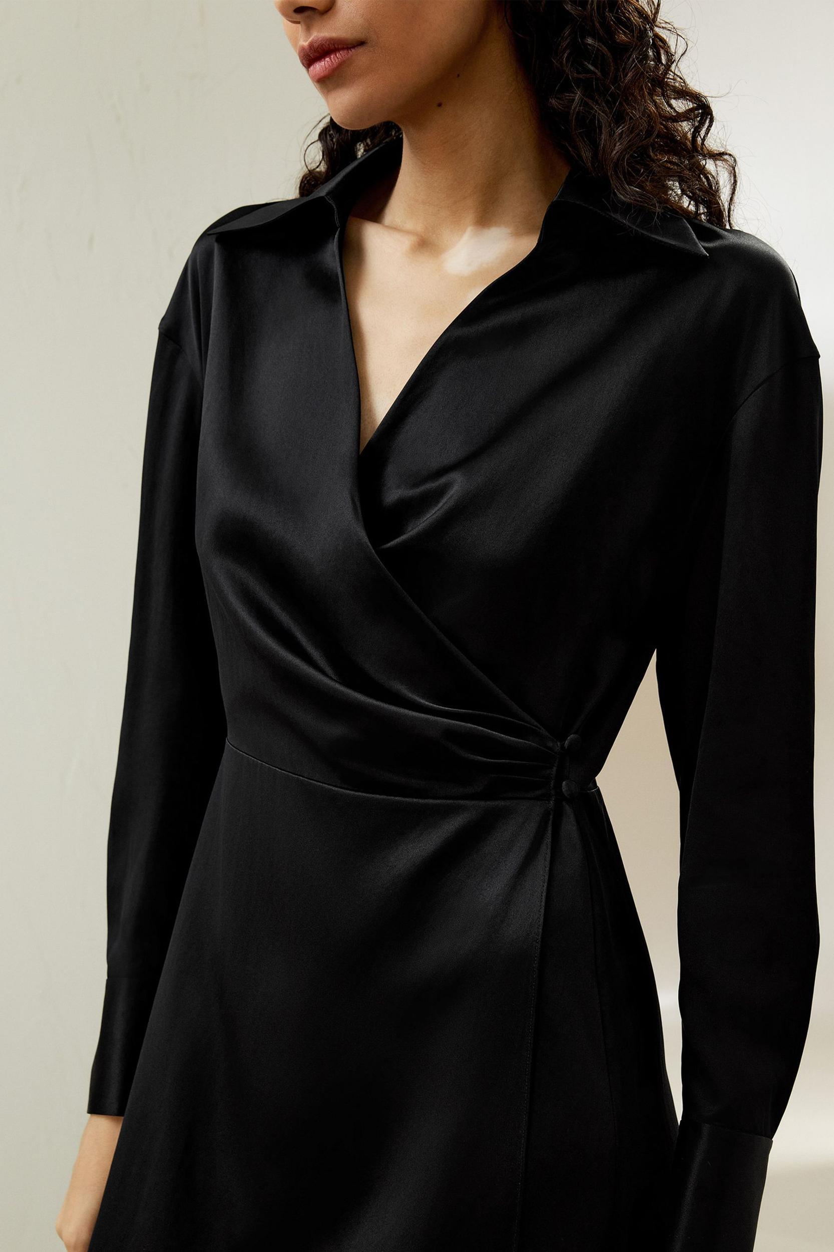 Collared Silk Wrap Dress Product Image