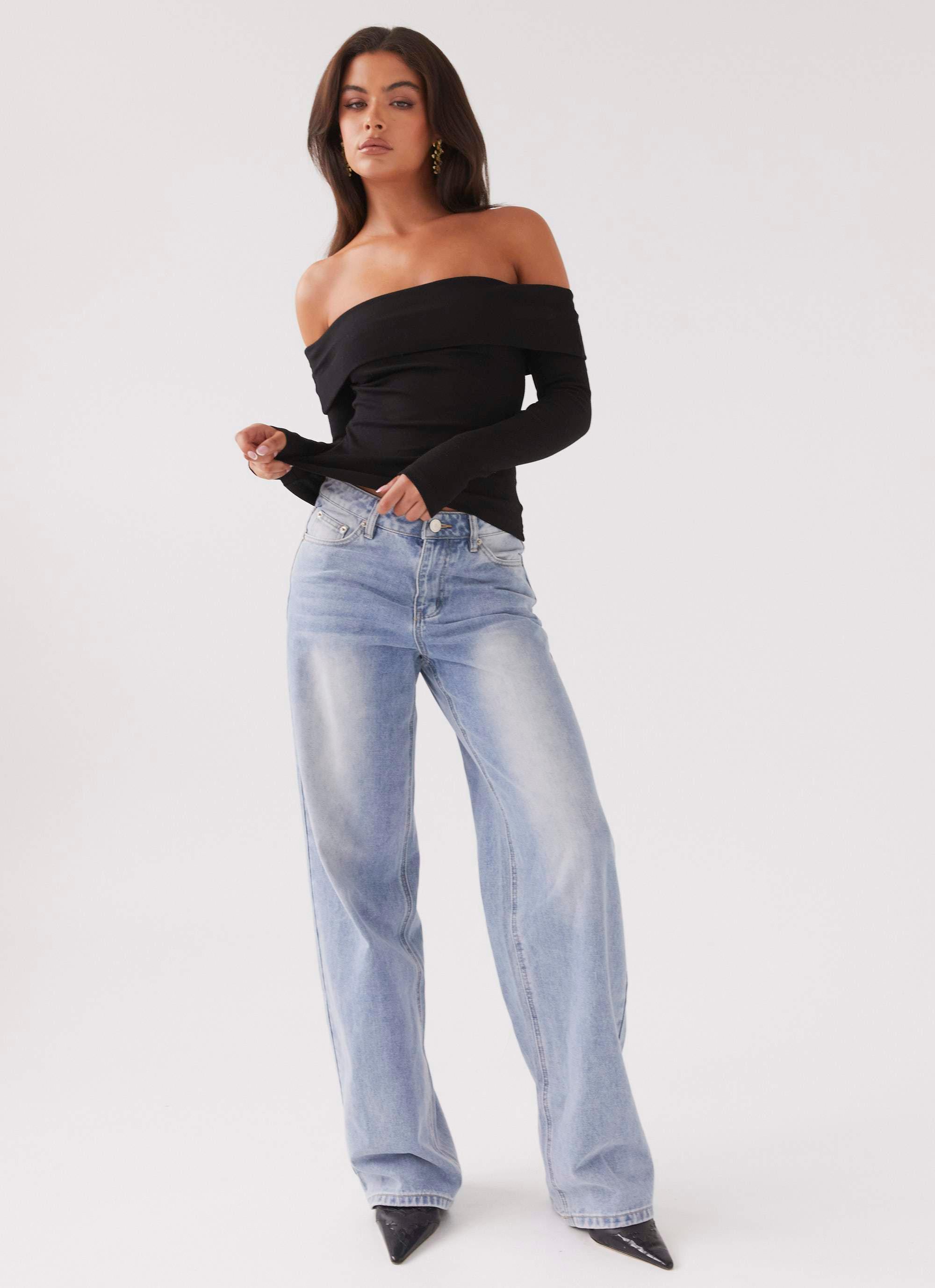 Hayley Long Sleeve Ribbed Top - Black Product Image