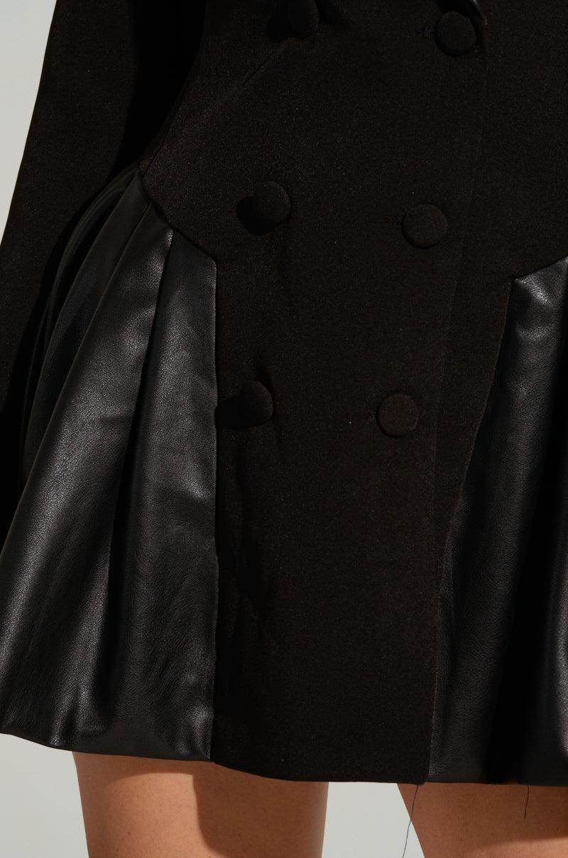 BACK TO BUSINESS FAUX LEATHER DETAIL PLEATED BLAZER DRESS Product Image