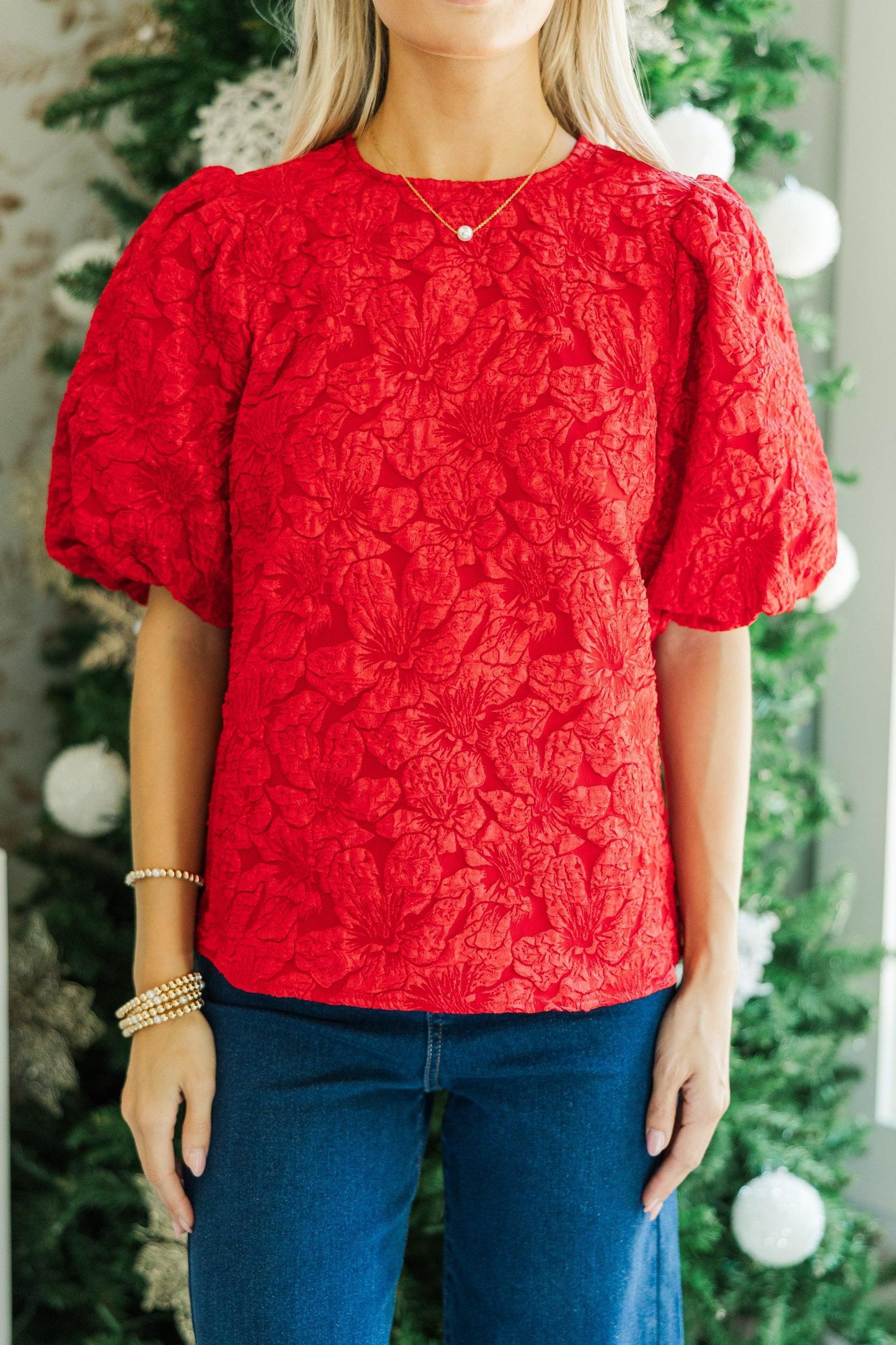 All Is Bright Red Jacquard Blouse Female Product Image