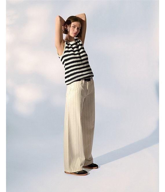 Sanctuary Stripe Print Crew Neck Sleeveless Hand Crochet Shell Product Image