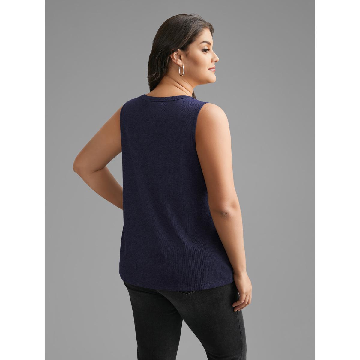 Plus Size Notched Collar Eyelet Tank Top Women Indigo Casual Eyelet Notched collar Everyday Tank Tops Camis BloomChic 28/5X Product Image