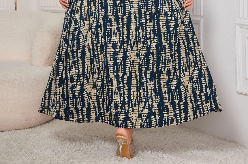Long Sleeve Collared Patterned Print Maxi A-Line Shirt Dress Product Image