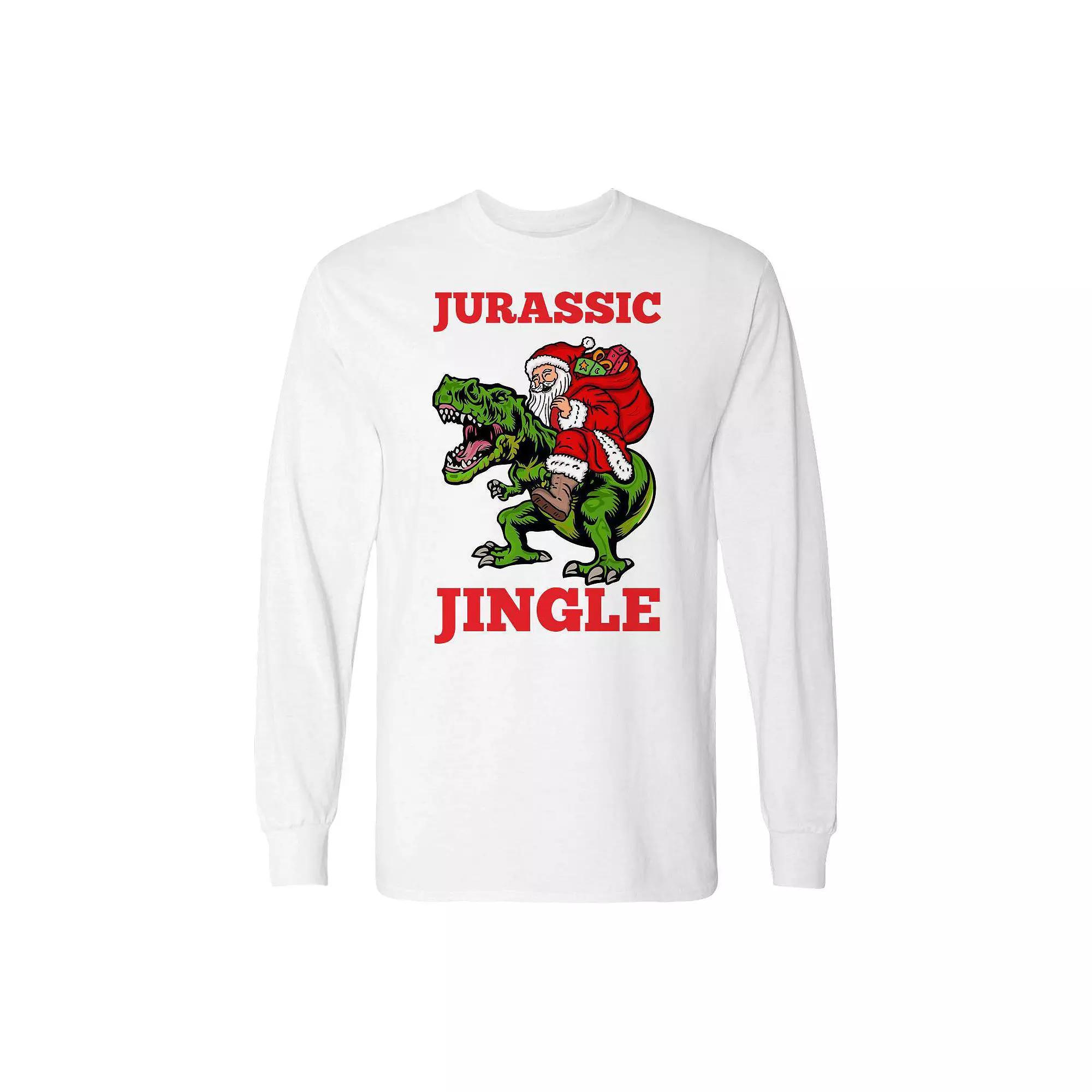 Men's Christmas Jurassic Jingle Trex Long Sleeve Graphic Tee, Size: XXL, Black Product Image