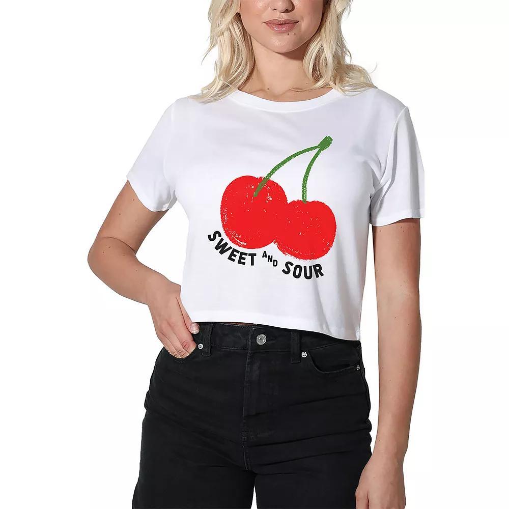 Women's Suburban Riot Sweet and Sour Cherry Graphic Crop Top, Girl's, Size: Small, White Product Image